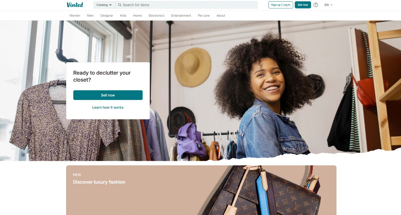 Vinted website homepage.