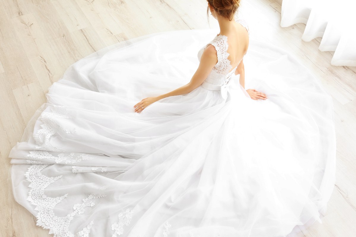 Whole topview of wedding gown.