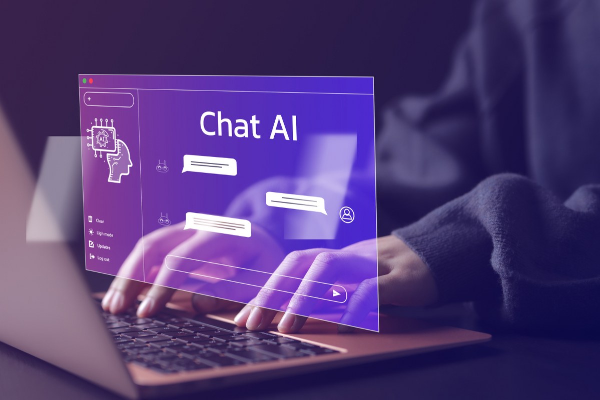 Woman using a laptop computer chatting with an AI asks for the answers he wants.