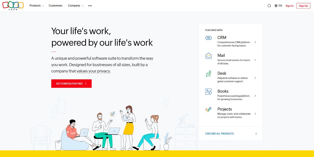 Zoho's website.