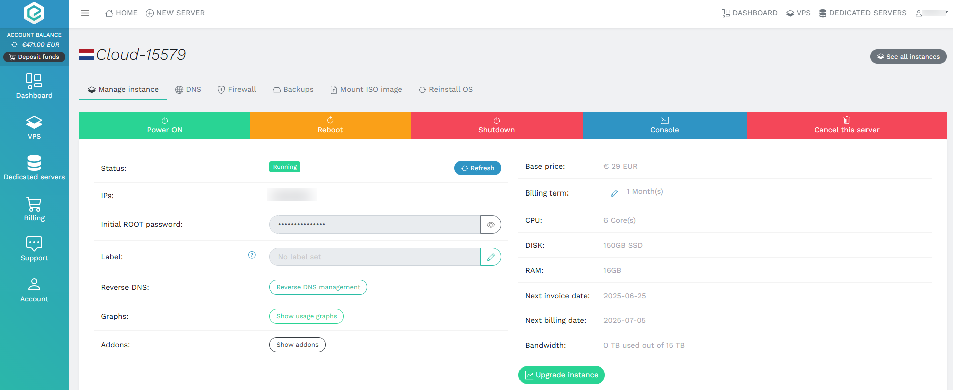 Manage instance tab