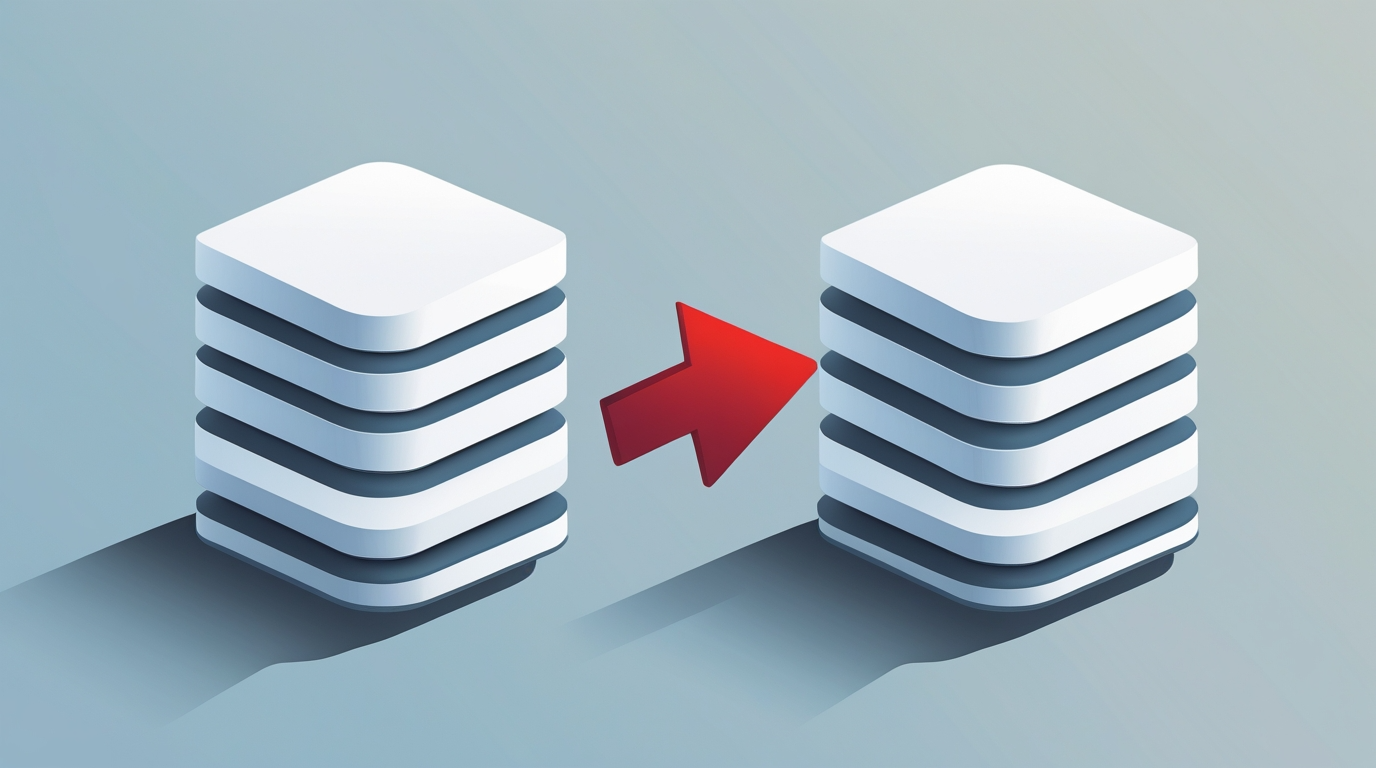 Illustration of two server stacks with a red arrow indicating data migration from one to another.
