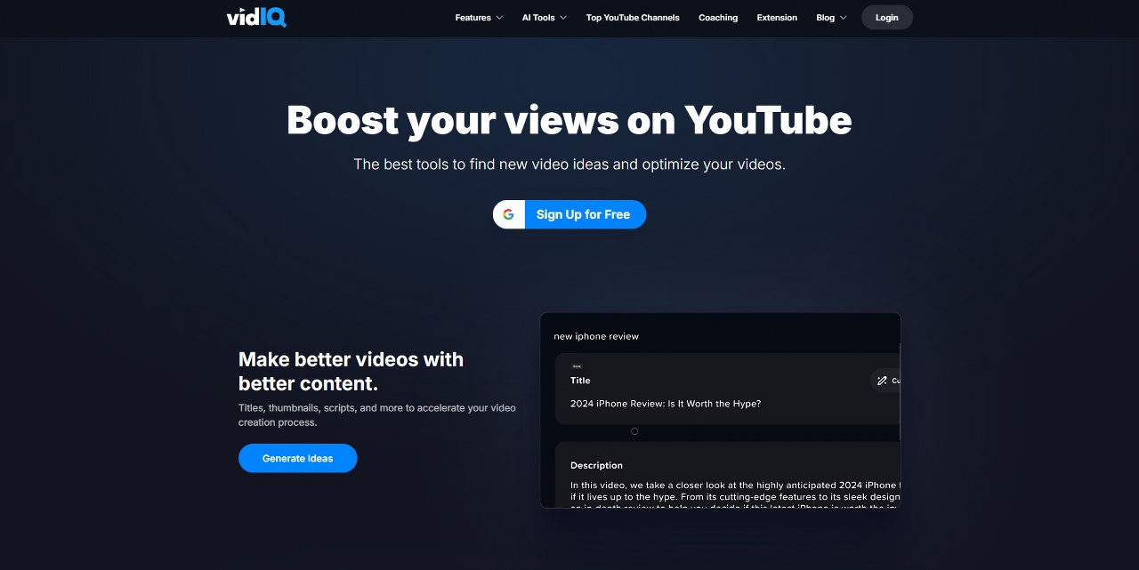 vidIQ's website.