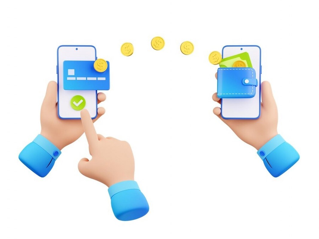 3d render money transfer online using a phone.