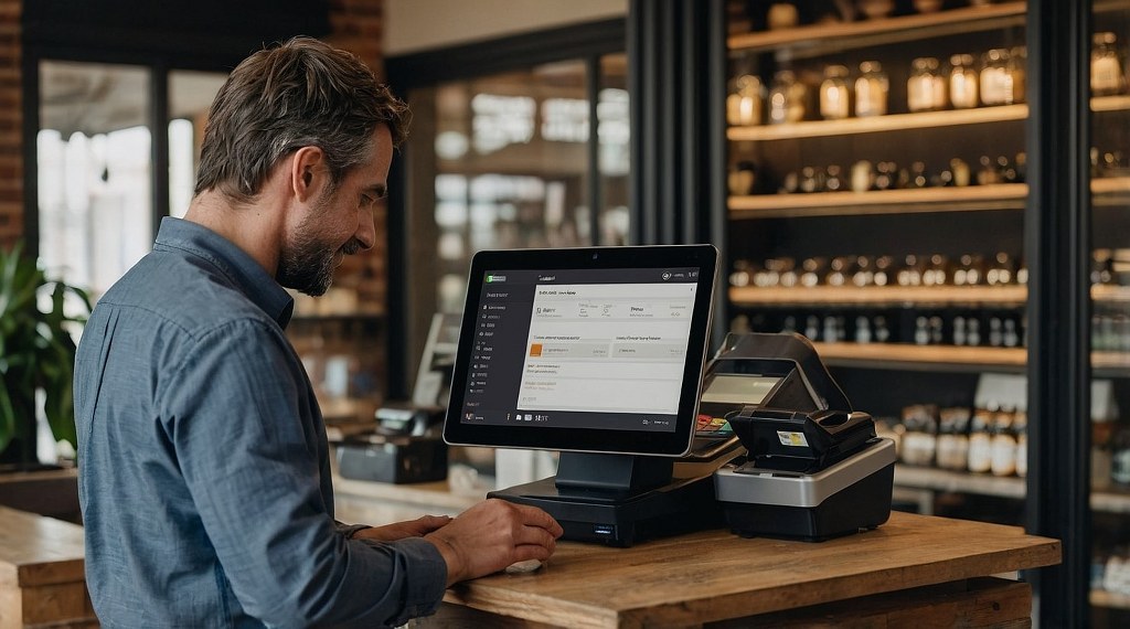 A business owner using a Point of Sale system.