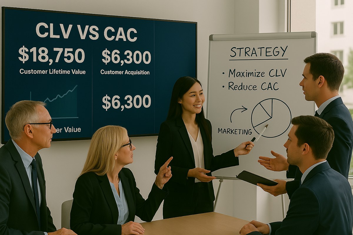 A business team discussing how to acquire more customers.