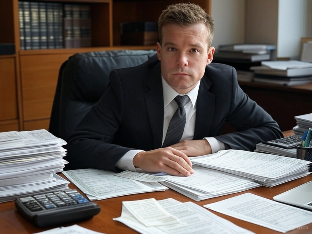 A businessman doing paperwork.