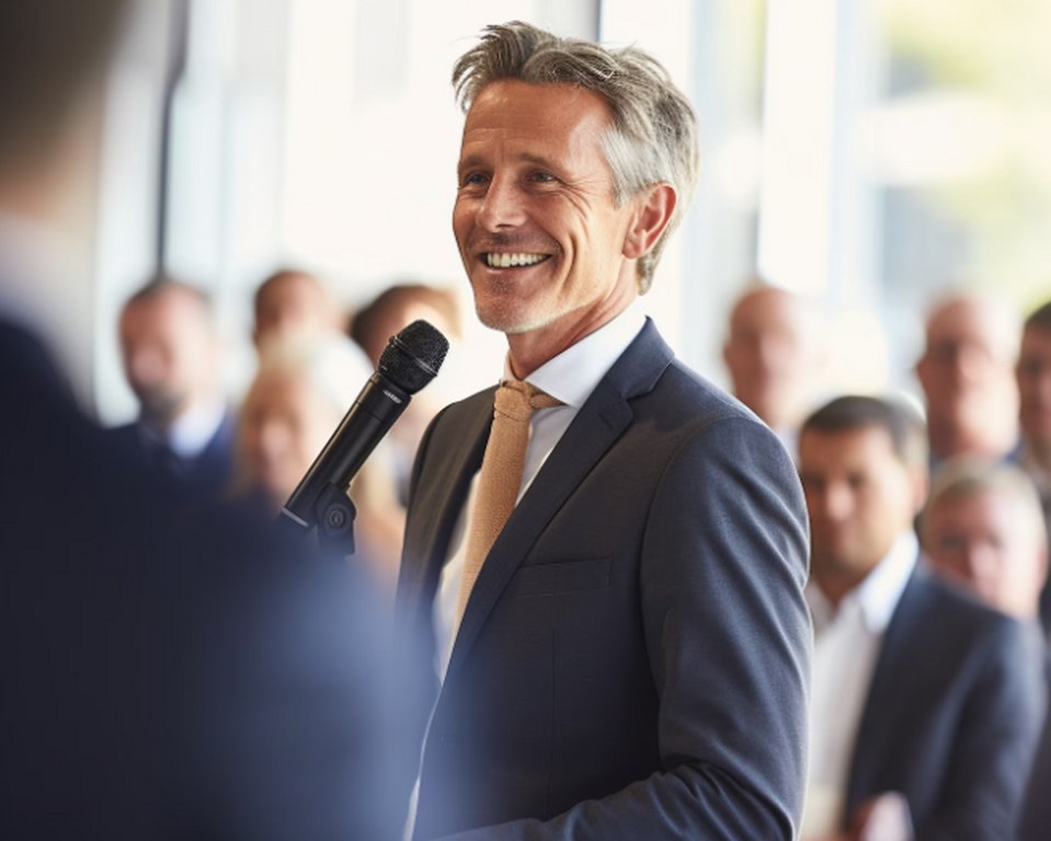 A businessman giving a speech.