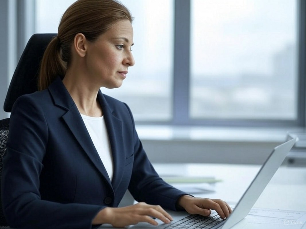 A businesswoman working on her laptop.