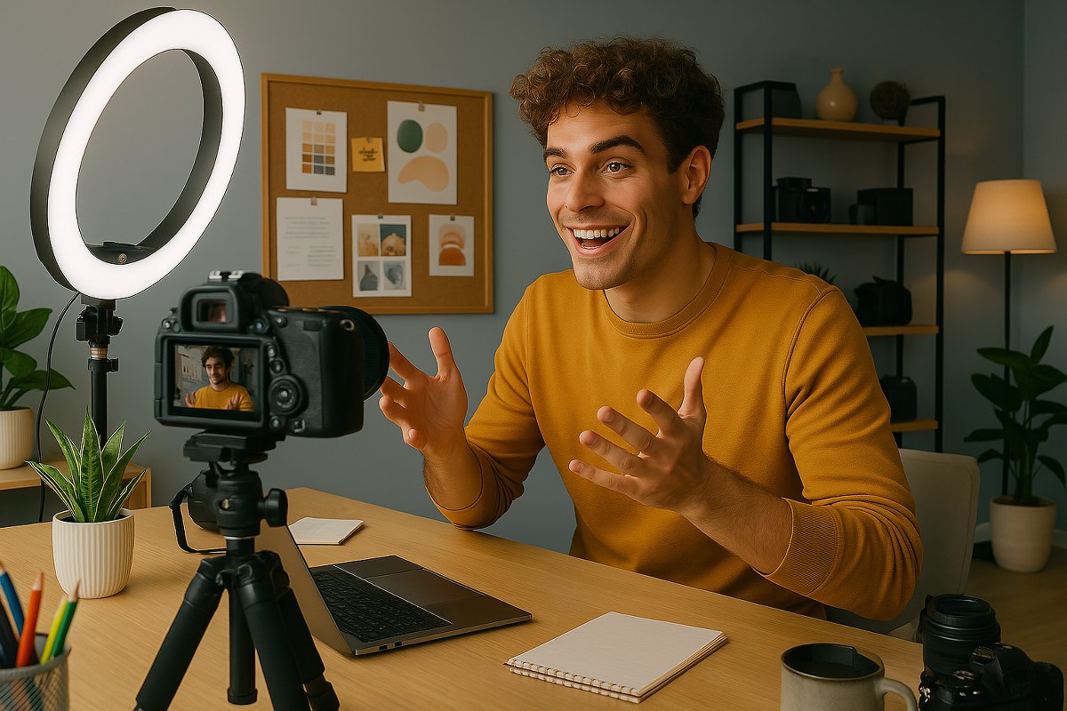 A content creator shooting a video.