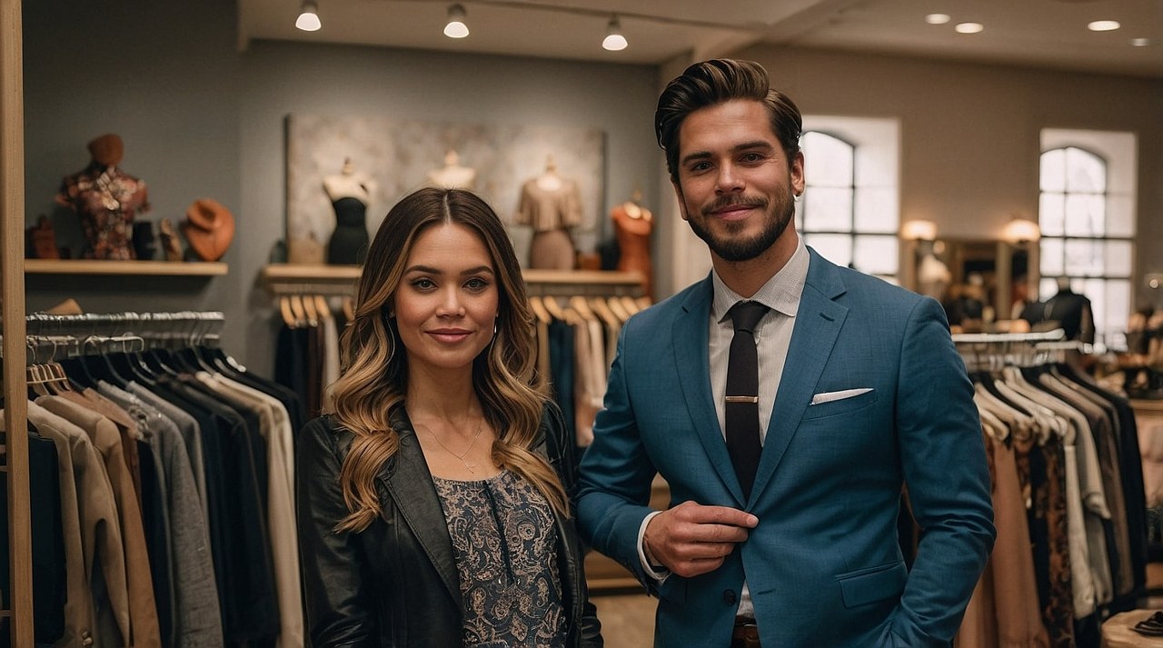 A couple at their clothing store.