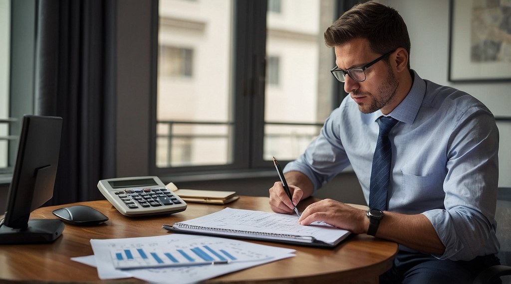 A finance expert doing calculations.