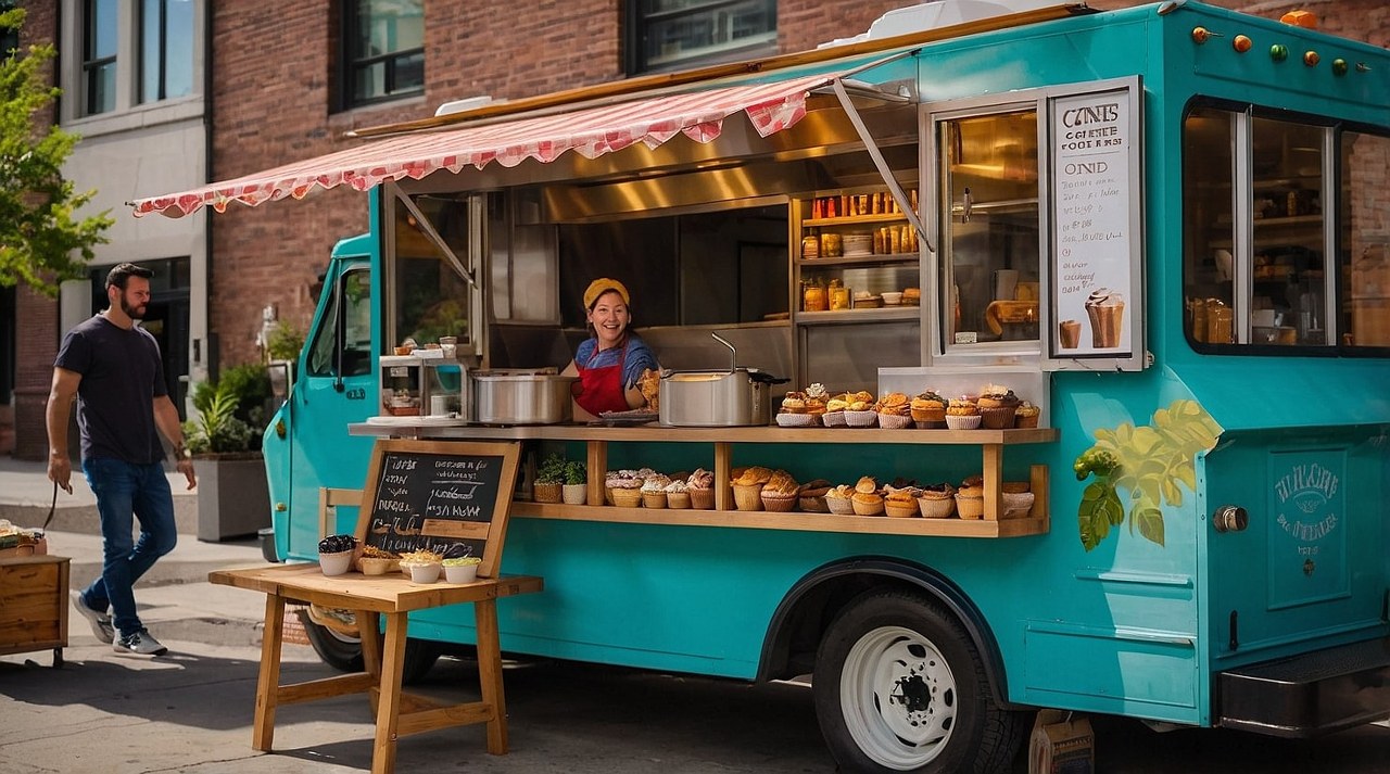 A food truck with fast-food.