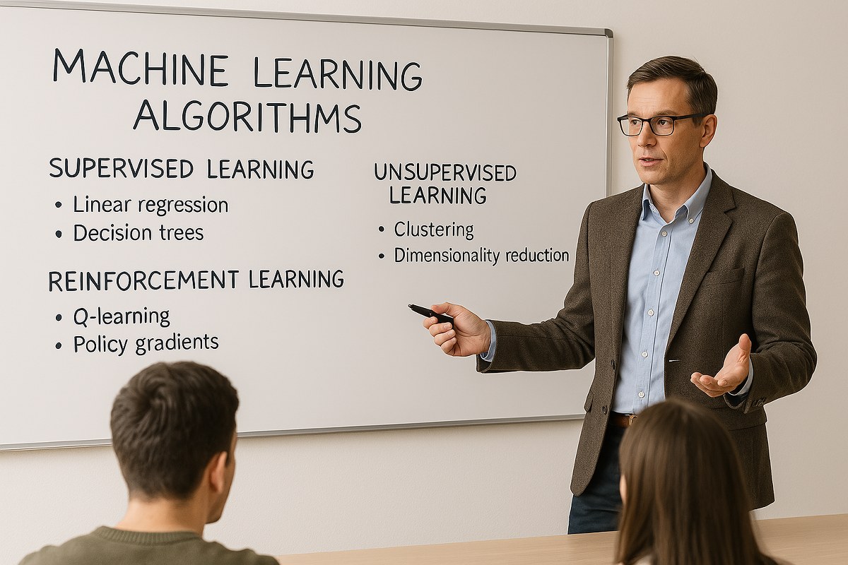 A lecturer teaching machine learning algorithms.