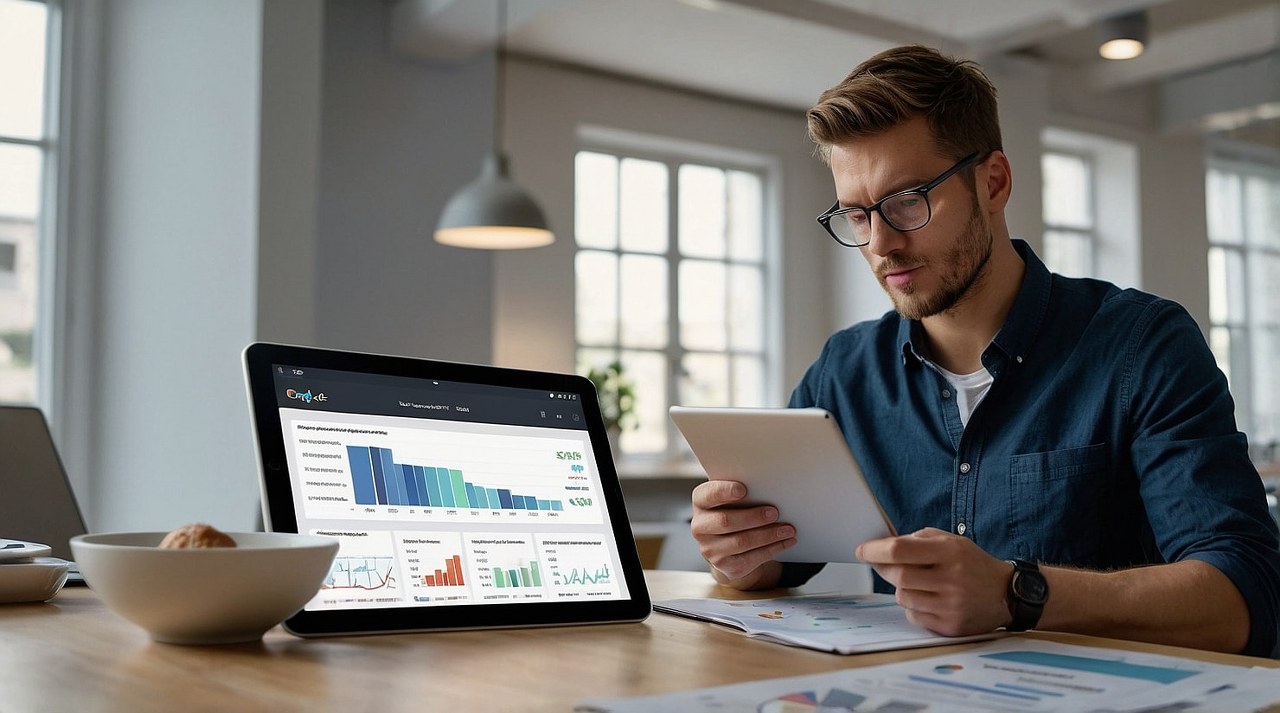 A man analyzing cpc on a tablet