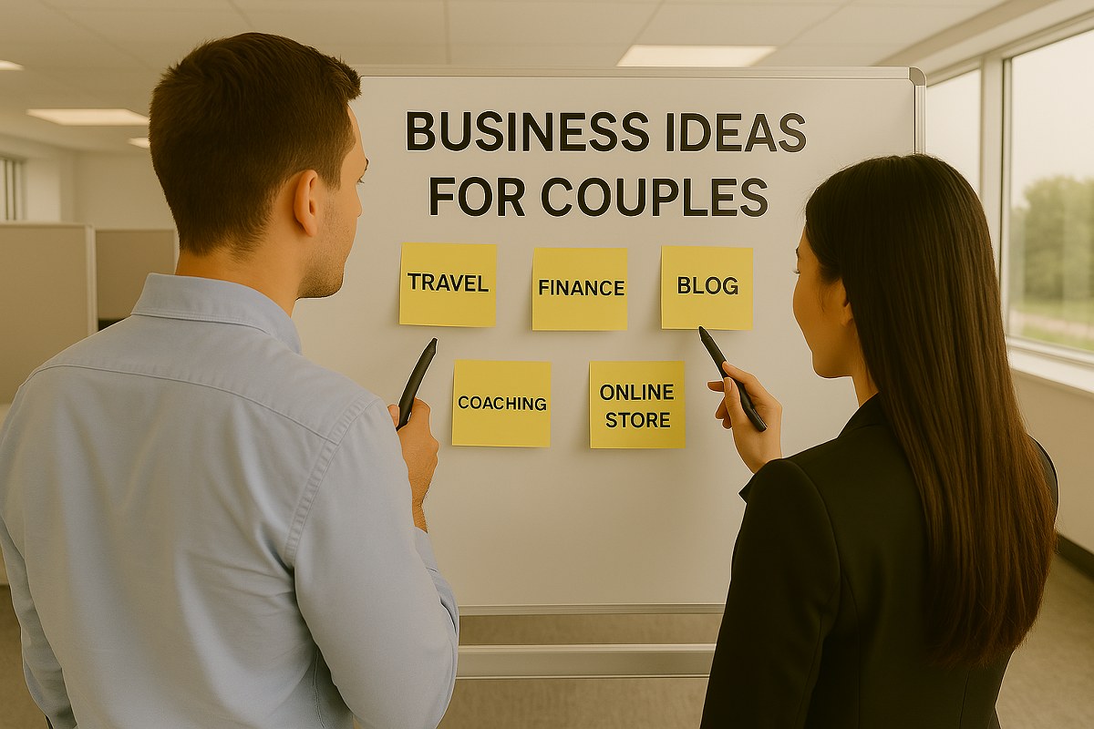 A man and a woman brainstorming business ideas.