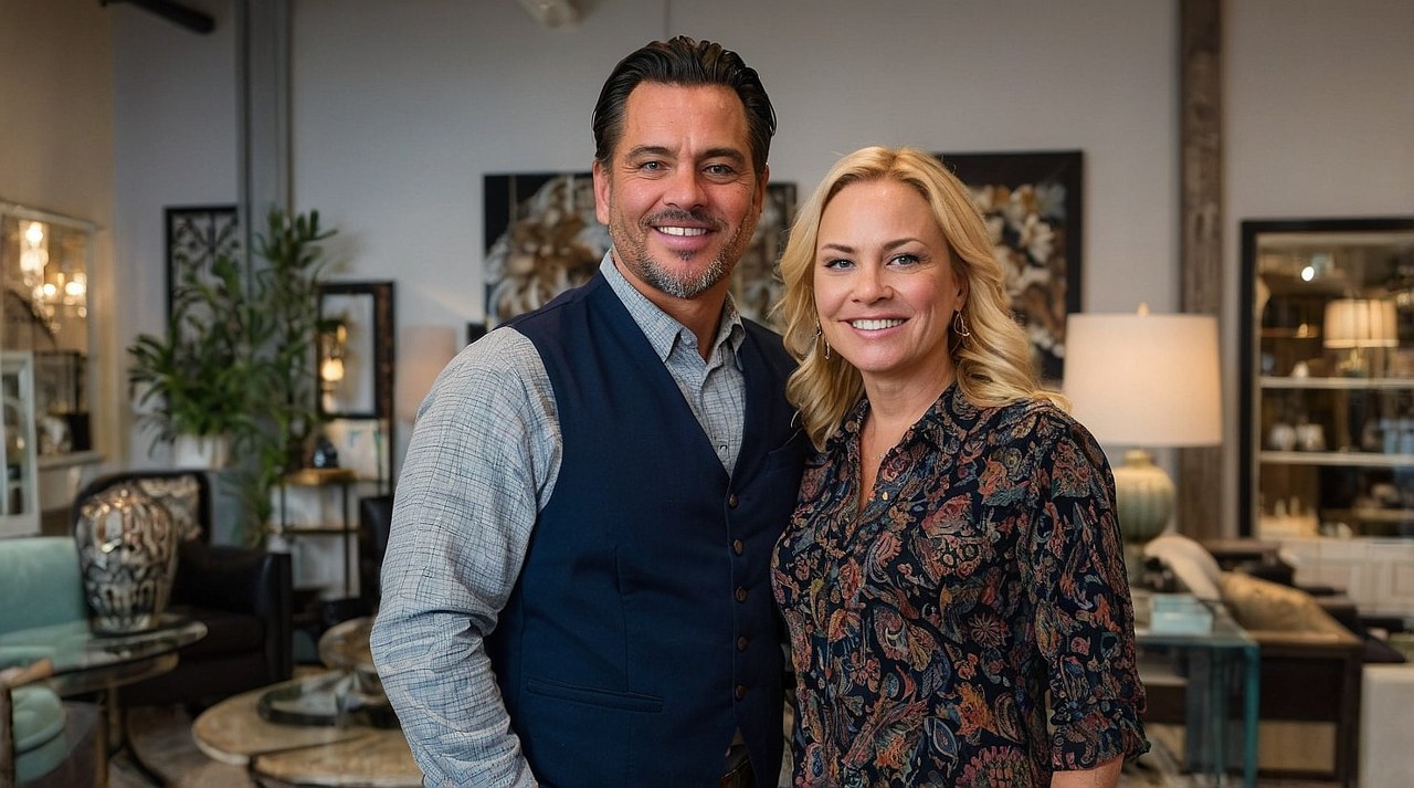 A man and a woman in an interior design shop.
