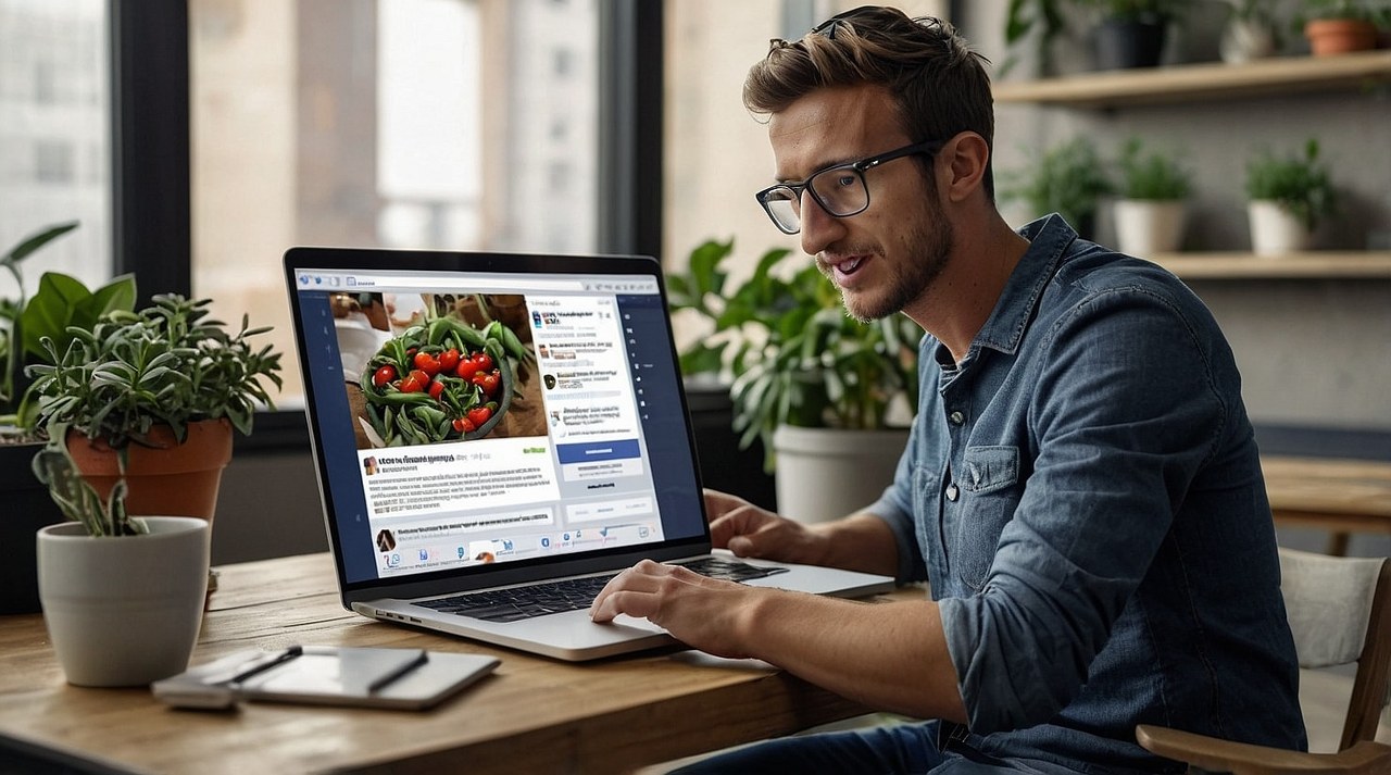 A man checking facebook ads on his laptop