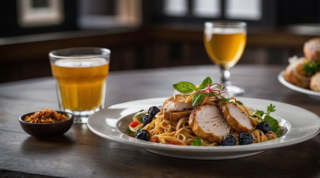 A meal in a restaurant.