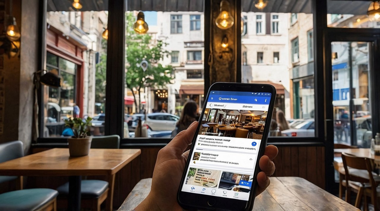 A person searching for a restaurant on a smartphone