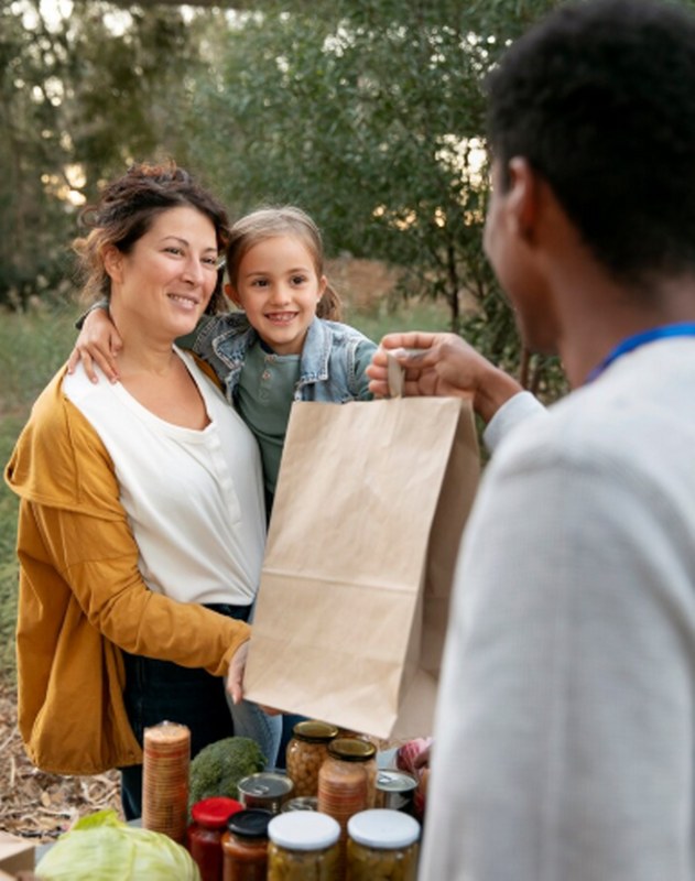 A seller interacting with a customer.