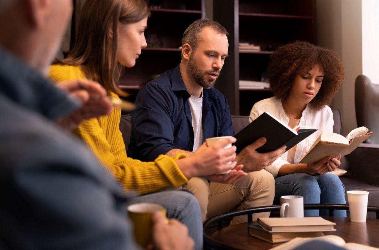 A team engaged in a research study to expand their knowledge base.