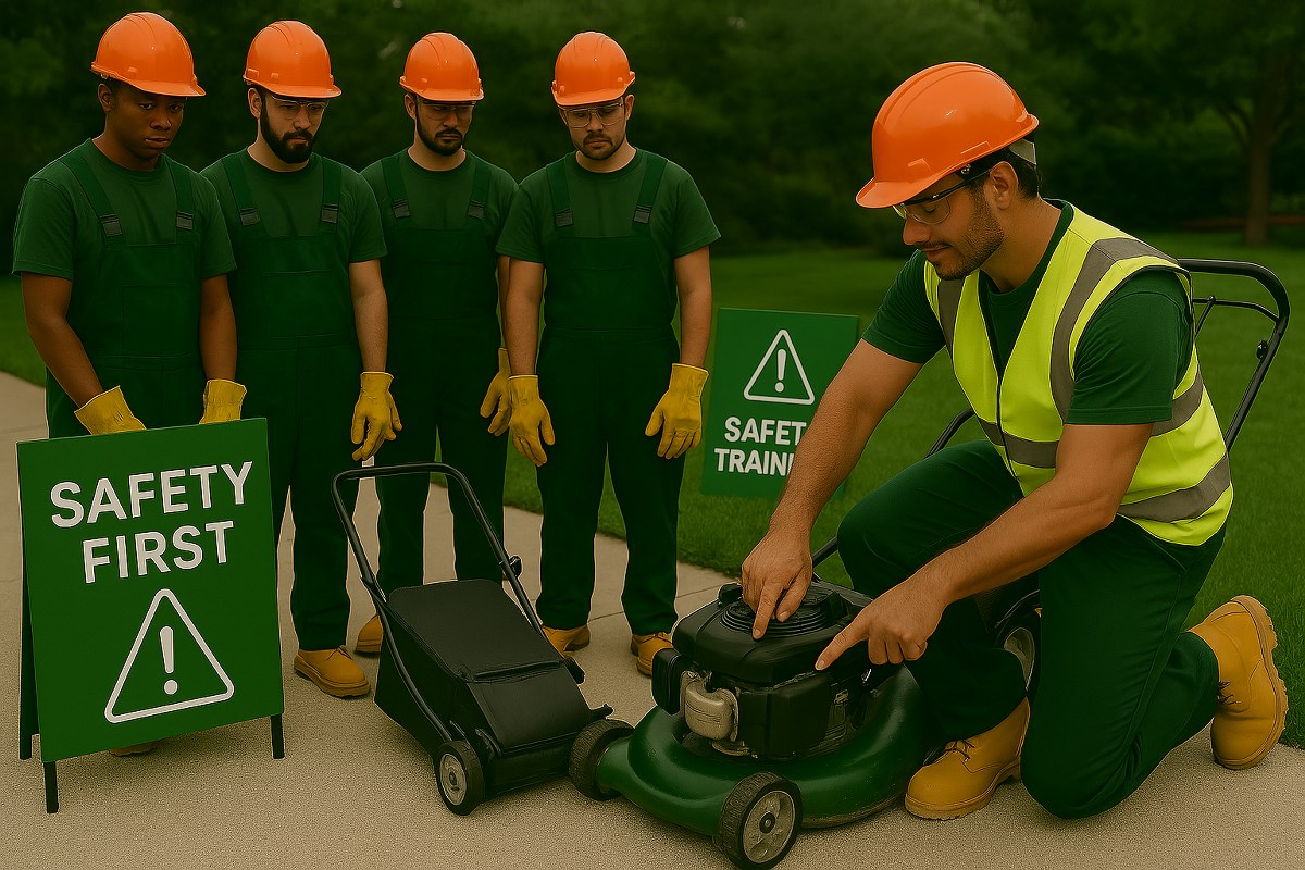 A team leader demonstrating safety first principles in gardening practice.