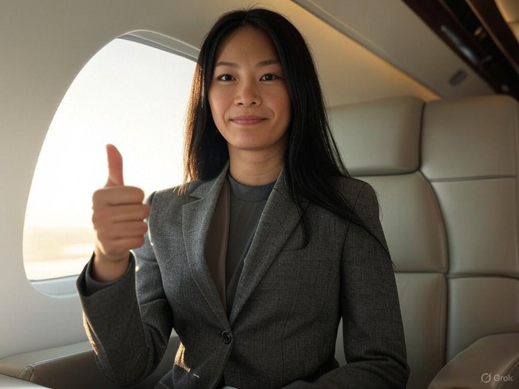 A woman in a private jet.