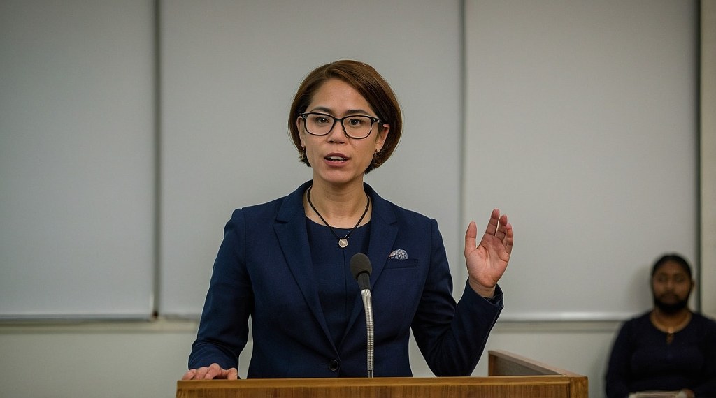A woman speaking in public.