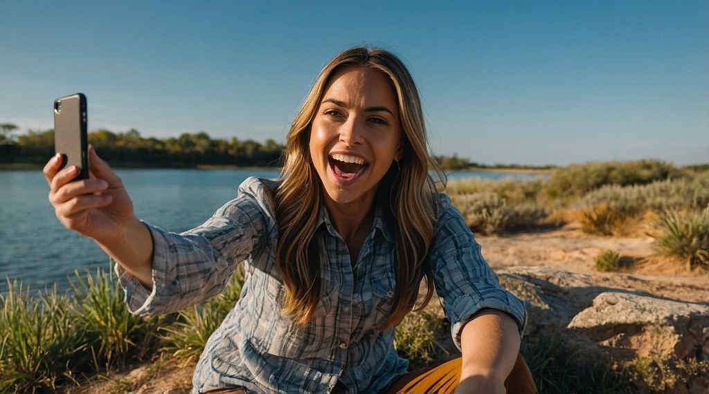 A woman taking a selfie.