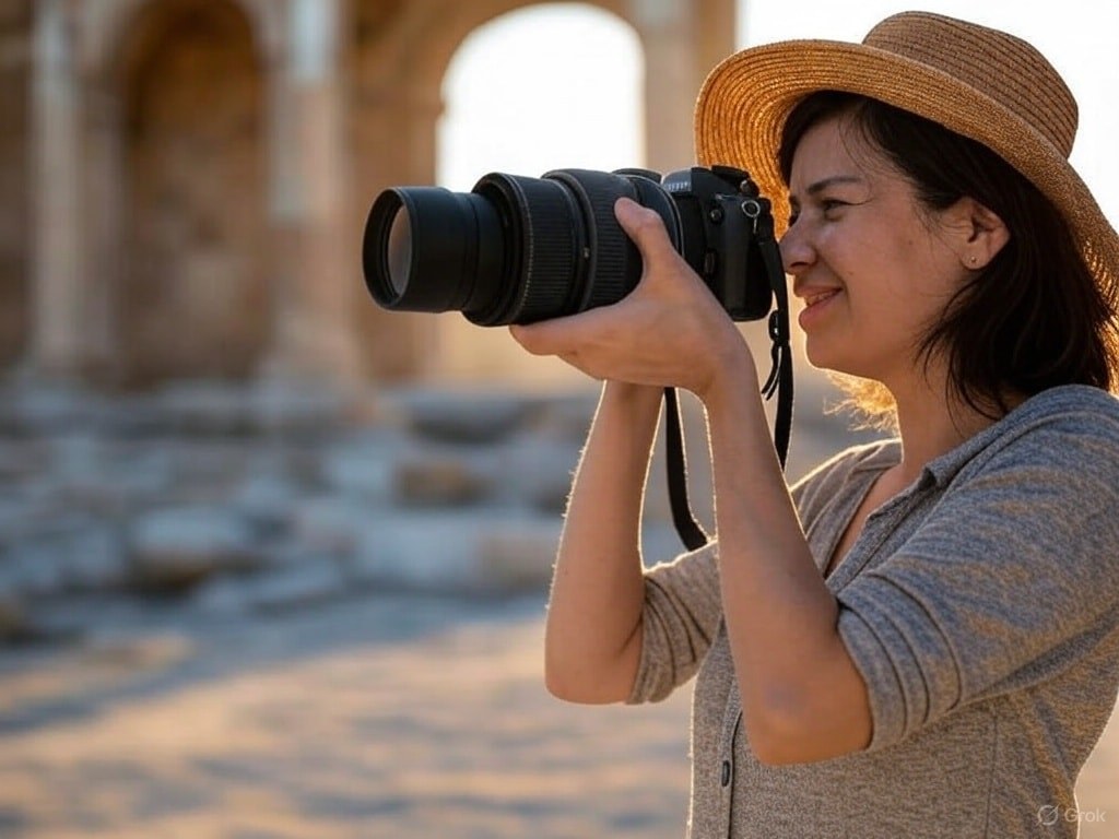 A woman taking photographs.