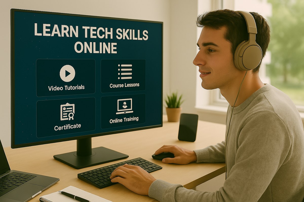 A young person learning an online skill.