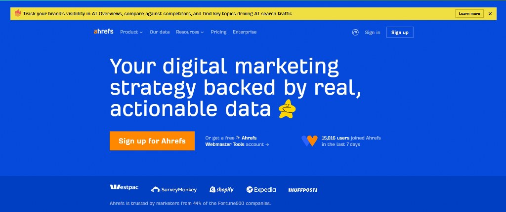 Ahrefs homepage.