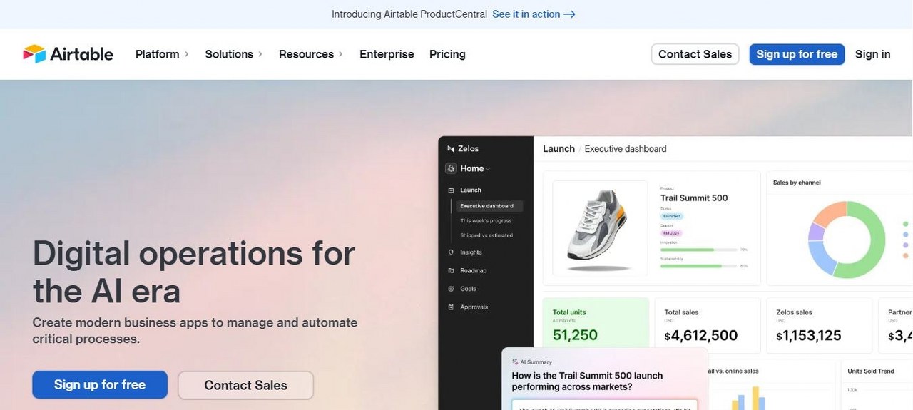 Airtable webpage view.