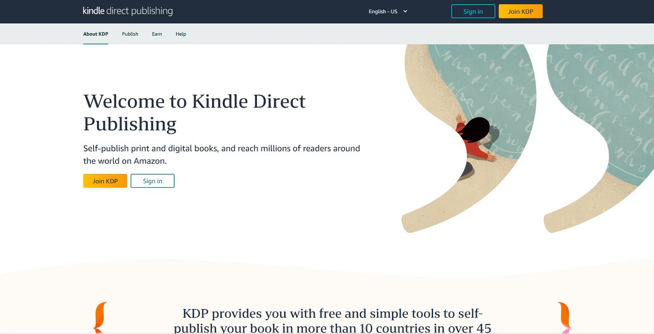 Amazon Kindle Direct Publishing homepage. 