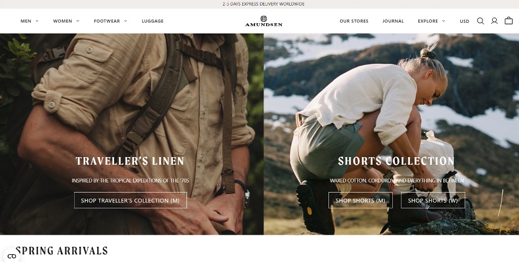 Amundsen Sports website homepage.