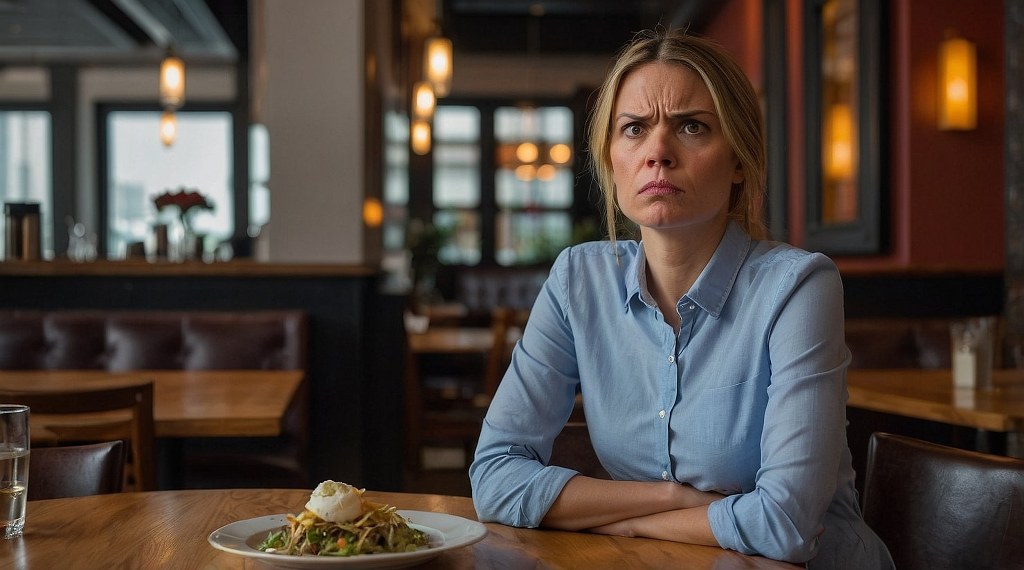 An annoyed customer in a restaurant, signalling bad customer experience.