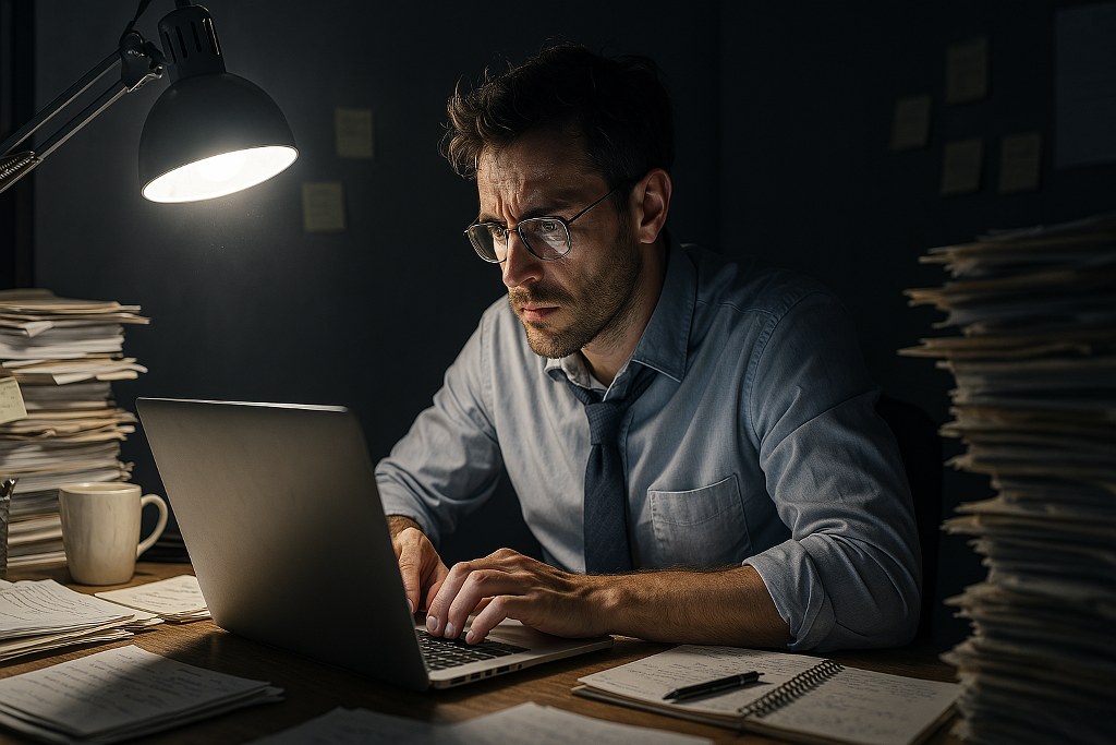 An businessman working at night.