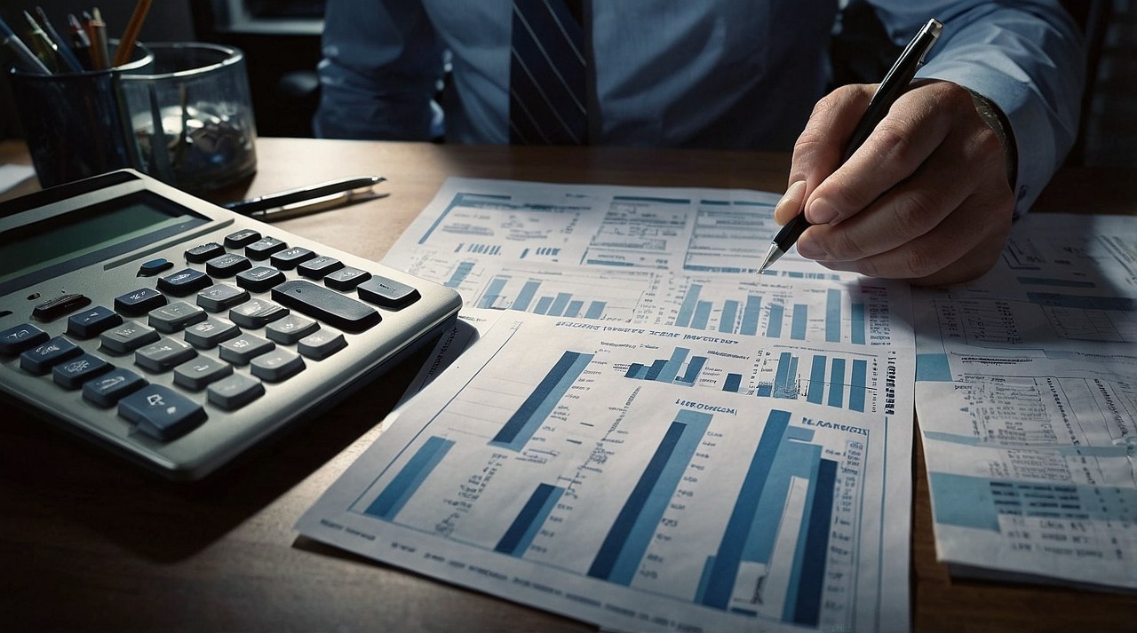 An entrepreneur doing financial calculations.