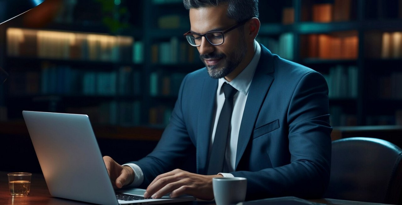 An entrepreneur working late.