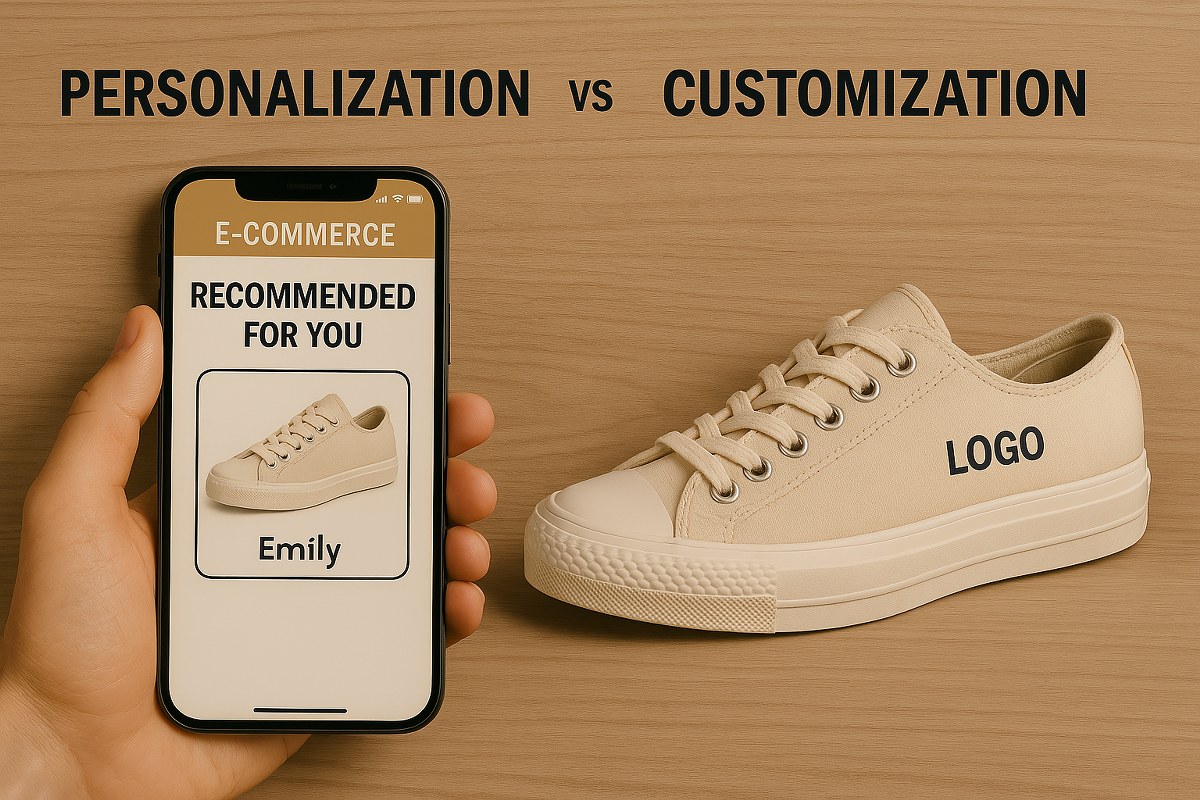 An illustration of the difference between personalization and customization.