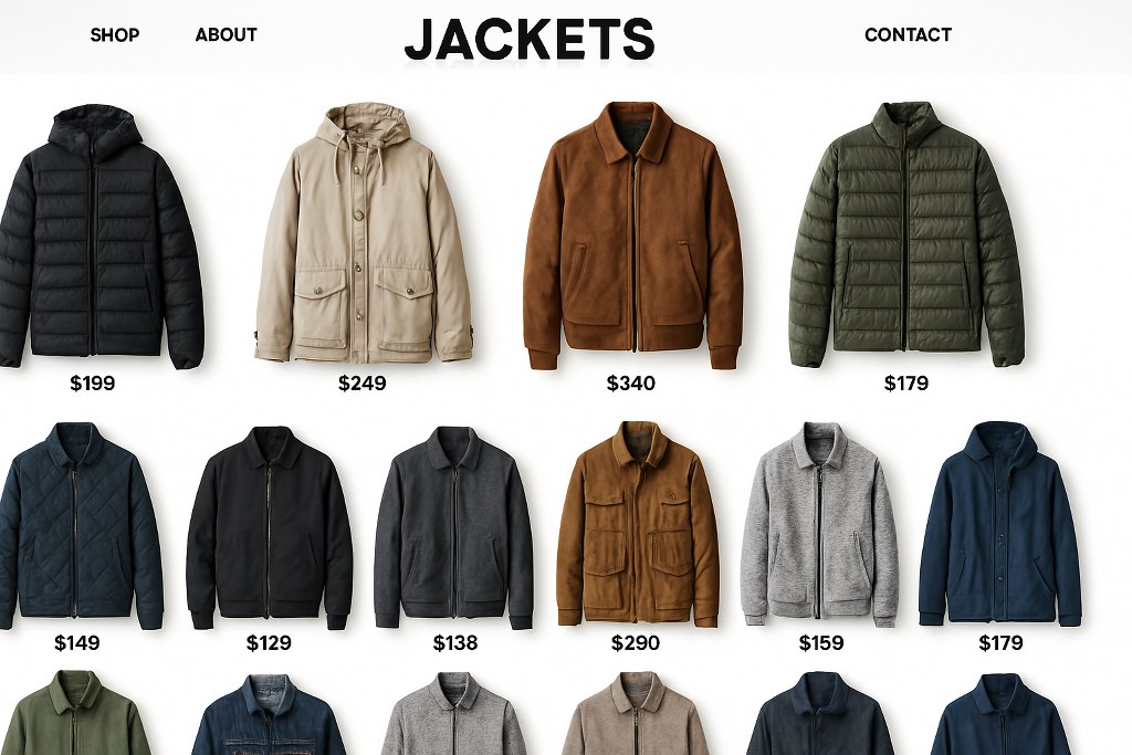 An online store selling jackets.