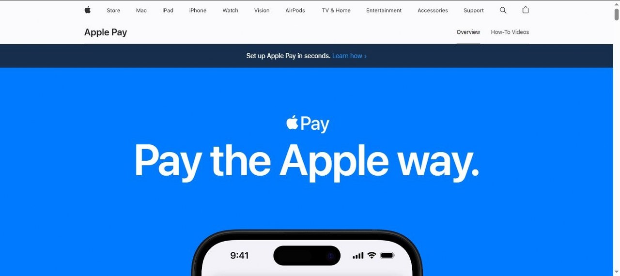 ApplePay webpage view.