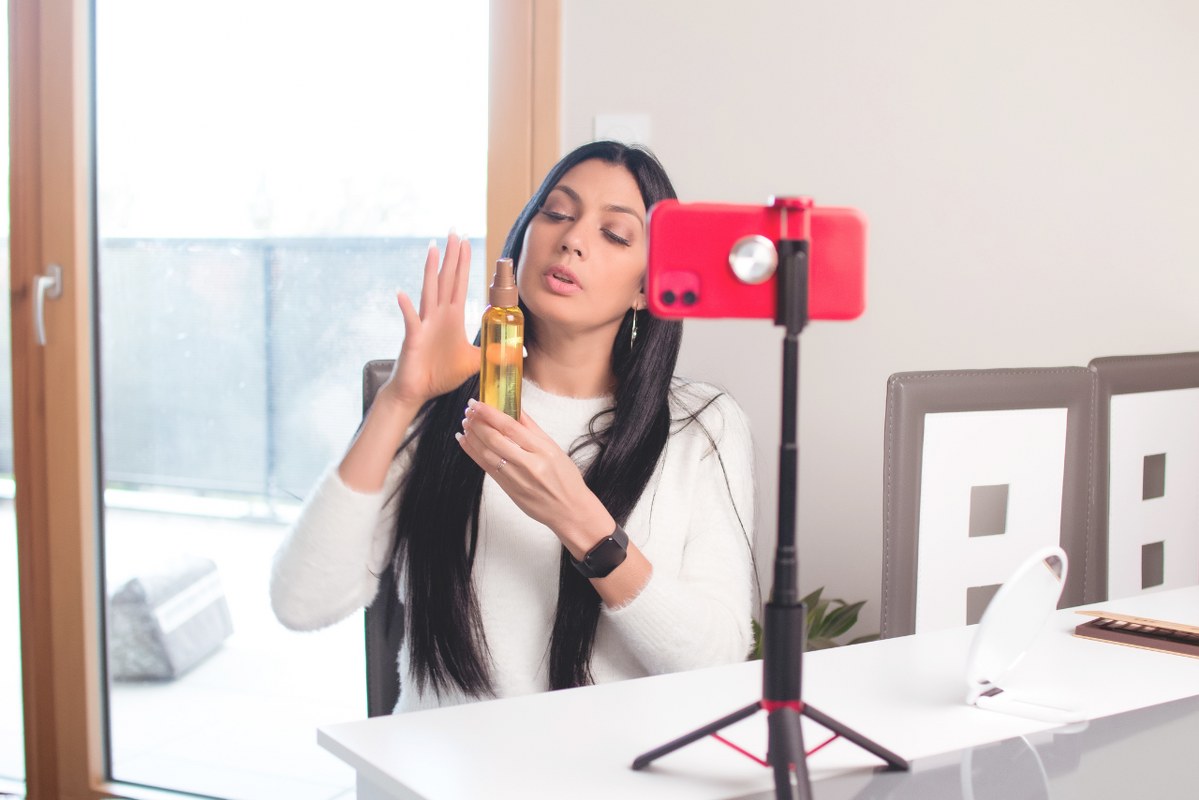 Beauty Blogger Recording Content at Home.
