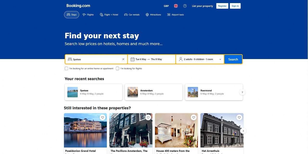 Booking.com's website.