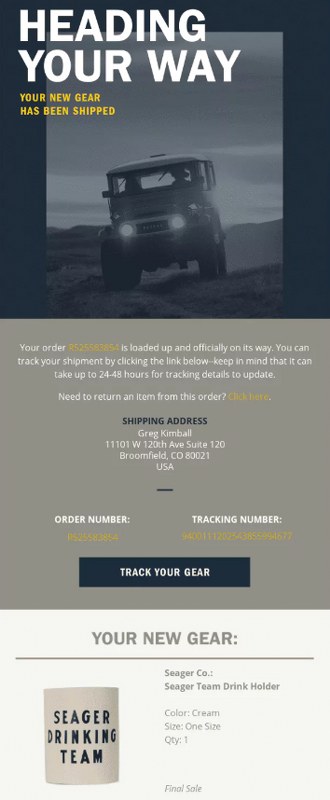 Buckberry's post purchase email.