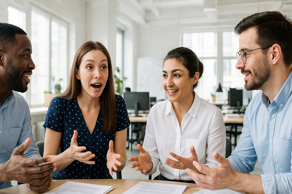 Business people having a lively discussion.