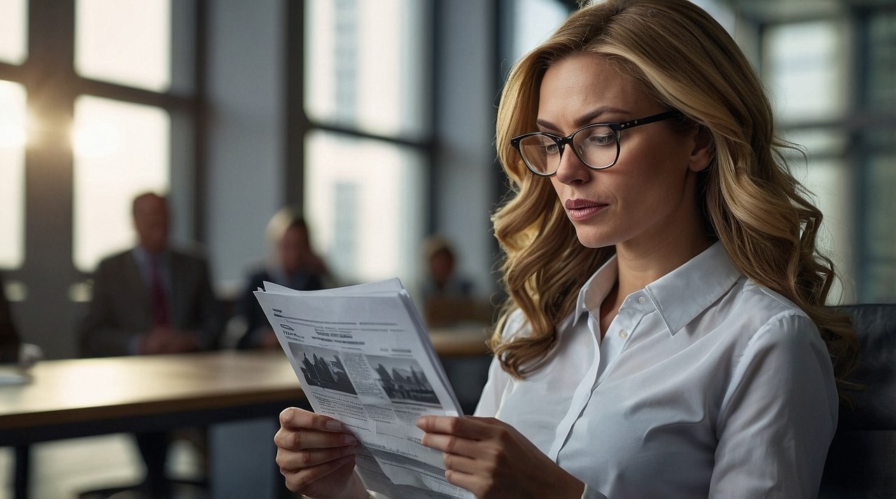 Businesswoman reading documents.