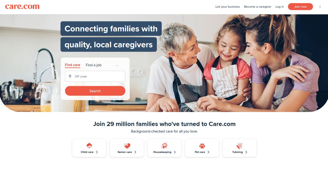 Care.com homepage.