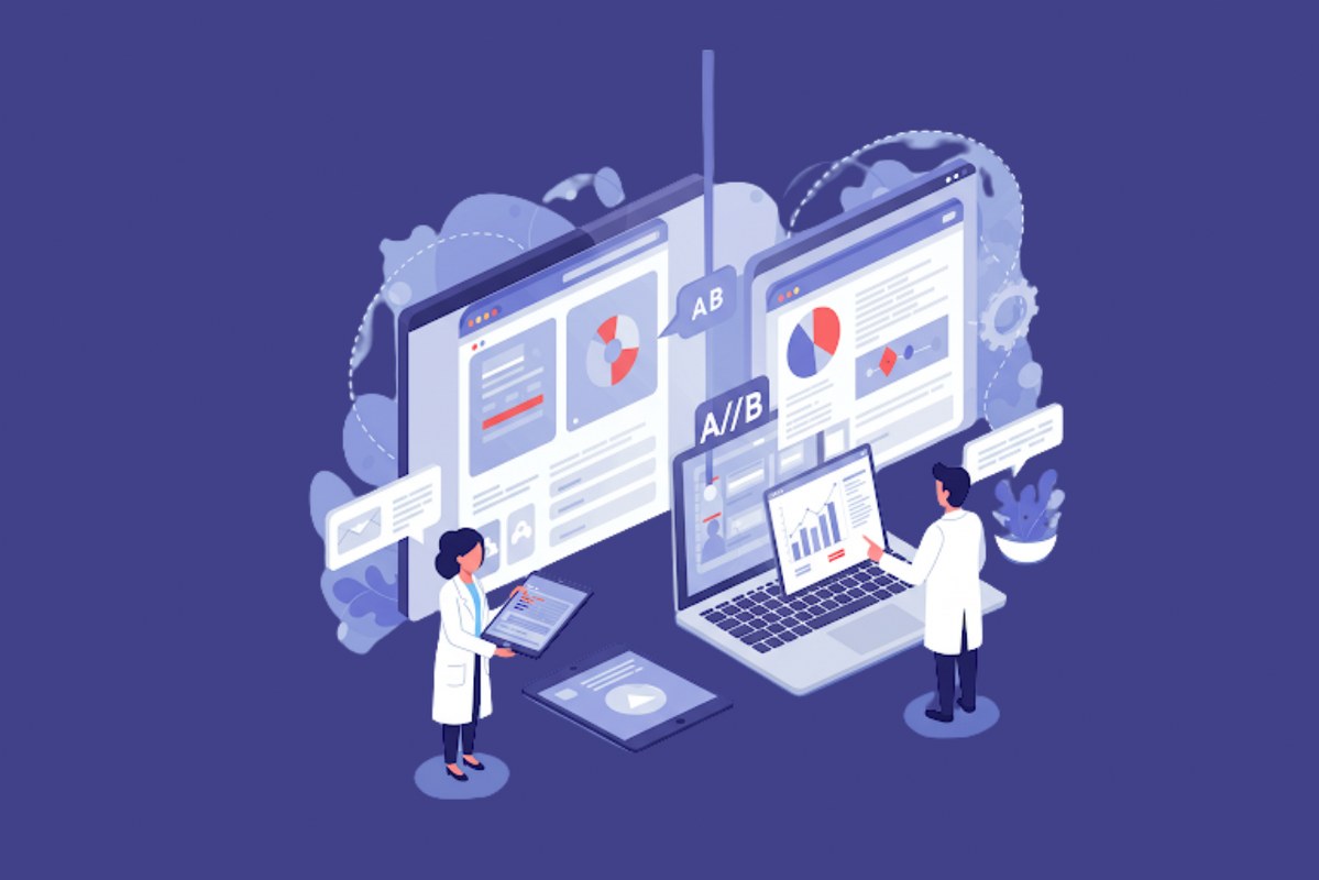 Cartoon illustration of A/B testing.